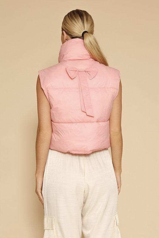 Bow Cropped Puffer Vest