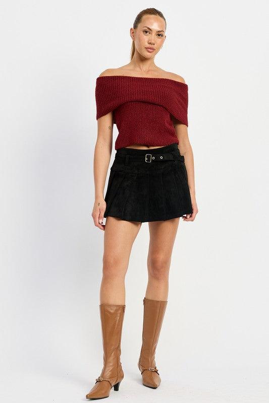 Emory Park Pleated Suede Skort with Belt