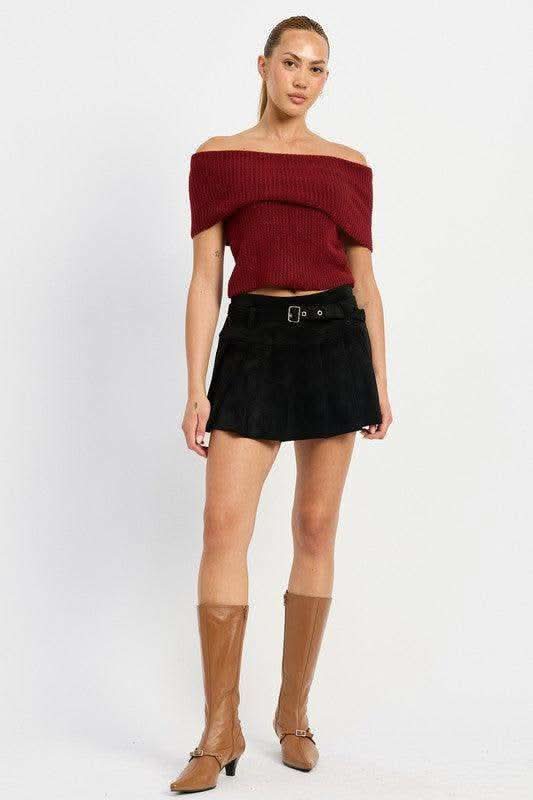 Emory Park Pleated Suede Skort with Belt in BLACK - photo