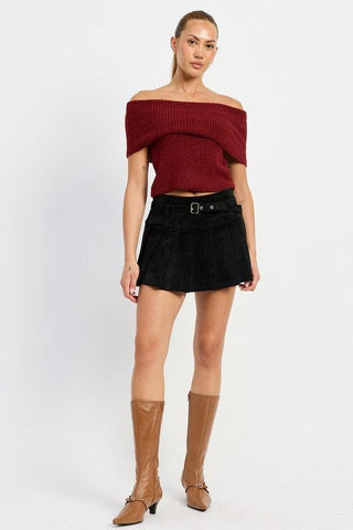 Emory Park Pleated Suede Skort with Belt