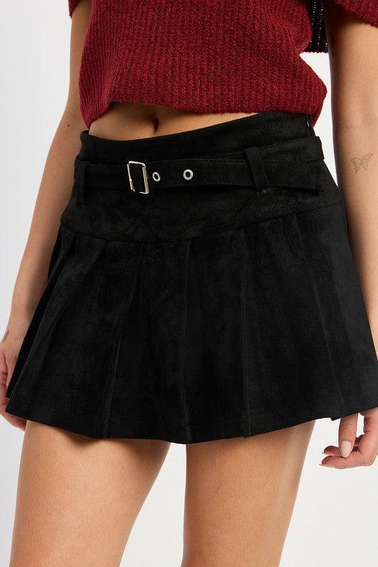 Emory Park Pleated Suede Skort with Belt