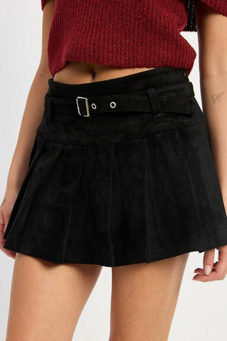 Emory Park Pleated Suede Skort with Belt