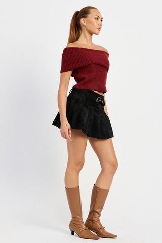 Emory Park Pleated Suede Skort with Belt