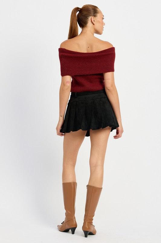 Emory Park Pleated Suede Skort with Belt