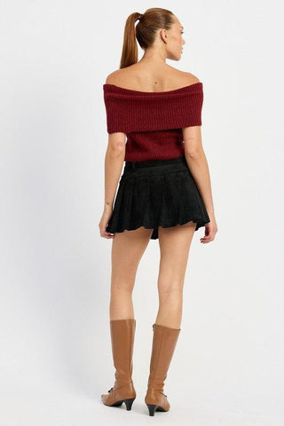 Emory Park Pleated Suede Skort with Belt