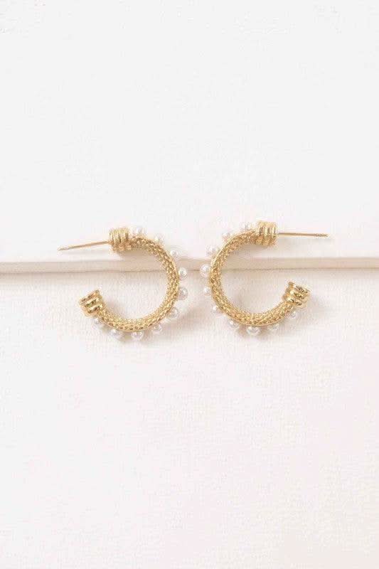 Lovoda Studded Pearl Hoop Earrings