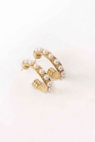 Lovoda Studded Pearl Hoop Earrings