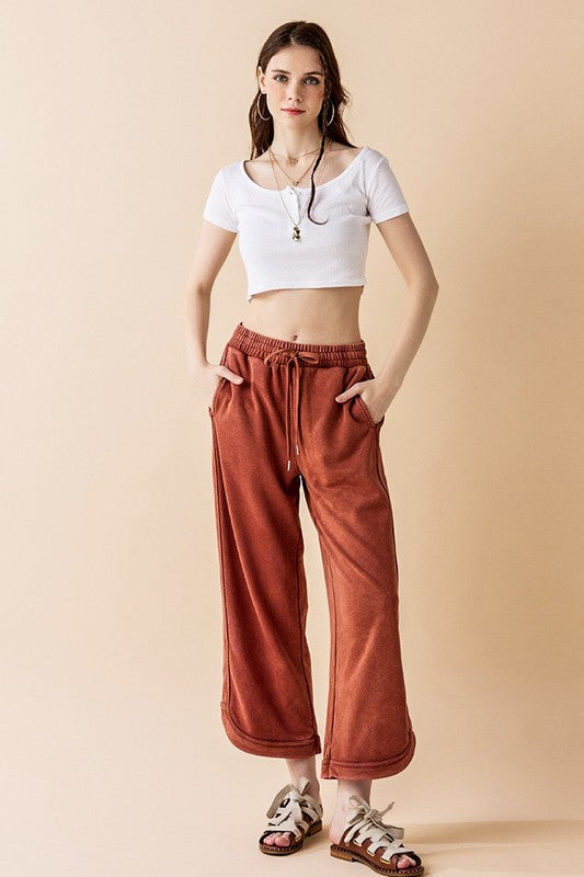 Dolphin Tail Wide Leg Mineral Washed Pants in Rust - photo