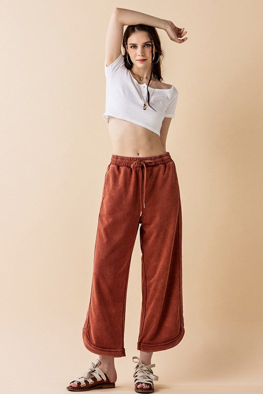 Dolphin Tail Wide Leg Mineral Washed Pants in - photo