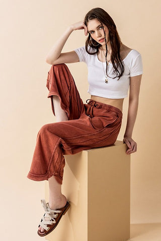 Dolphin Tail Wide Leg Mineral Washed Pants in - photo