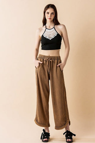 Dolphin Tail Wide Leg Mineral Washed Pants in - photo