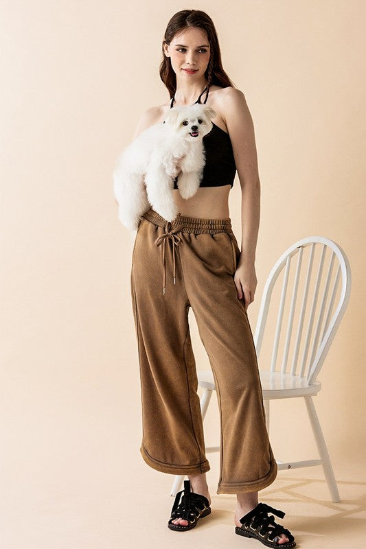 Dolphin Tail Wide Leg Mineral Washed Pants in - photo