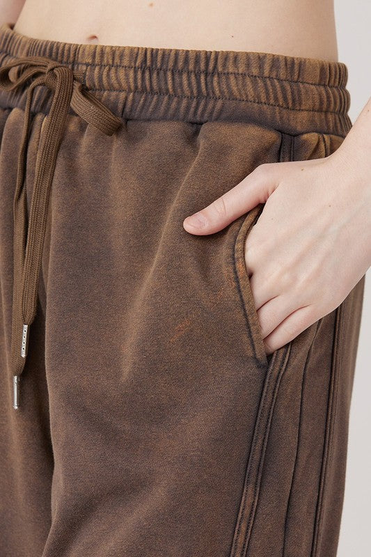 Dolphin Tail Wide Leg Mineral Washed Pants in - photo