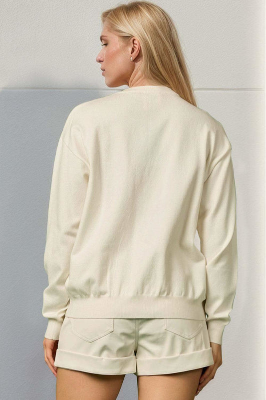 Double Take Full Size Sequin Nutcracker Long Sleeve Sweater in - photo