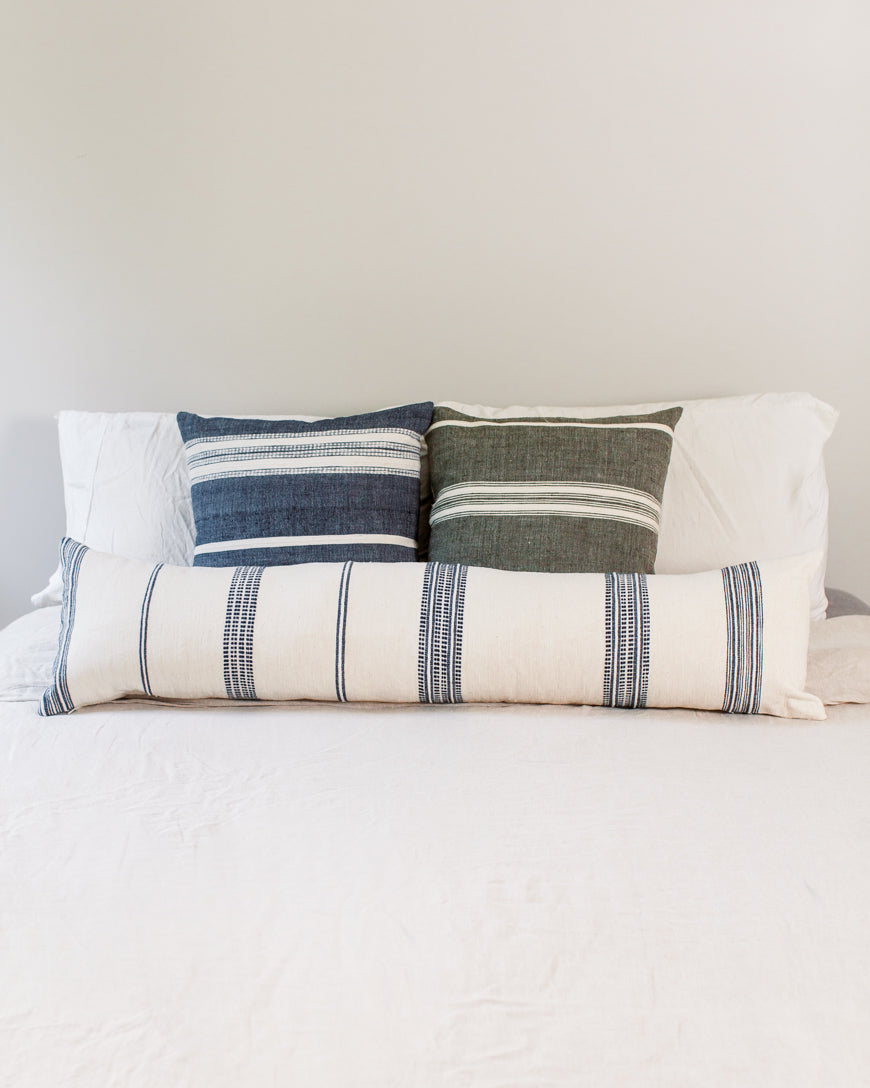 12 x 48" Aden Lumbar Pillow - Natural with Navy | SwagglyLife