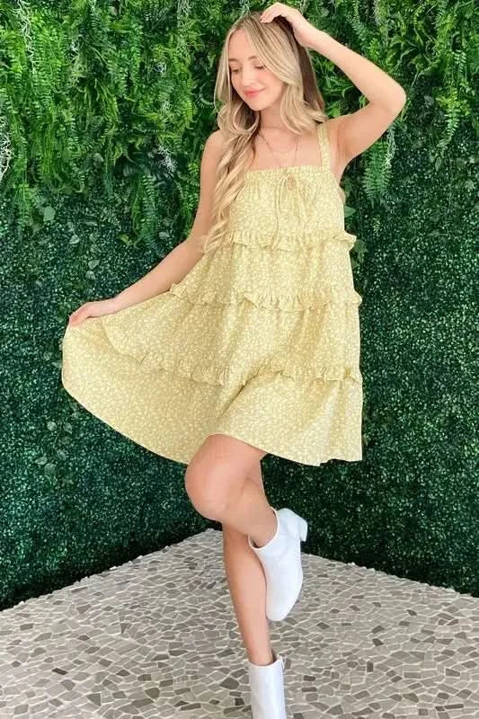 And The Why Ruffle Detailed Floral Babydoll Dress in Pastel Yellow - photo