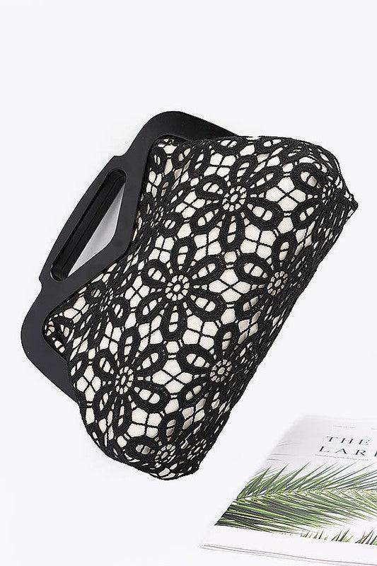 Wooden Frame Crochet Flower Top Handle Clutch - SwagglyLife Home & Fashion