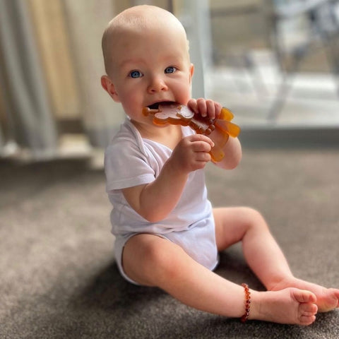 The Little Bamber - Natural Rubber & Baltic Amber Teething Toy in - Baby Teething Toy photo