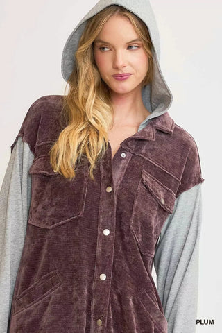 Umgee Contrast Hooded Chenille Jacket in - photo
