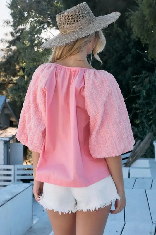 ODDI Full Size Poplin Bubble Sleeve Blouse in - photo