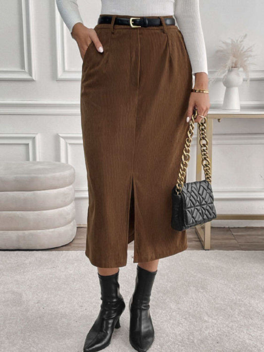 Perfee Slit Midi Skirt with Pockets in - photo