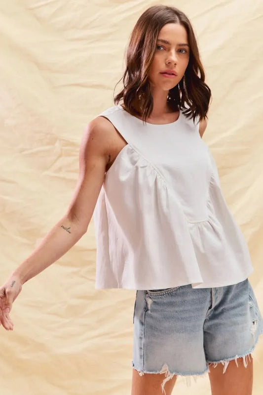 SO ME Game Day Color Denim Ruched Sleeveless Top in - photo