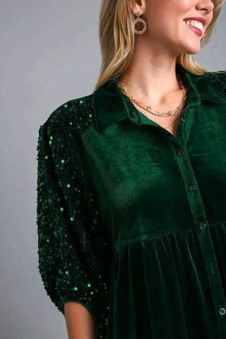 Umgee Sequin Detail Tiered Back Half Sleeve Shirt in - photo