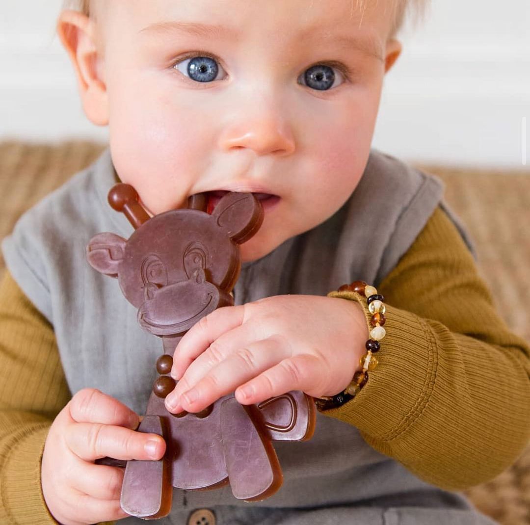 The Little Bamber - Natural Rubber & Baltic Amber Teething Toy in - Baby Teething Toy photo