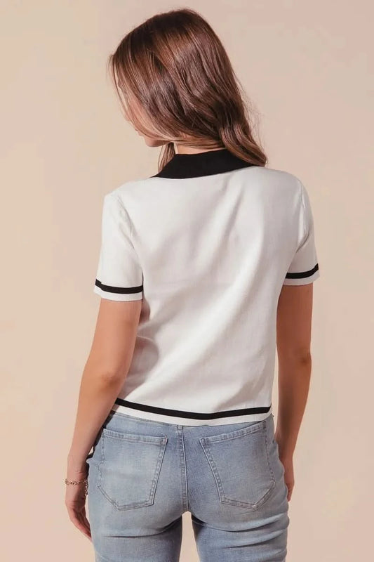 SO ME Button Down Knitted Sweater Shirt Top in - photo