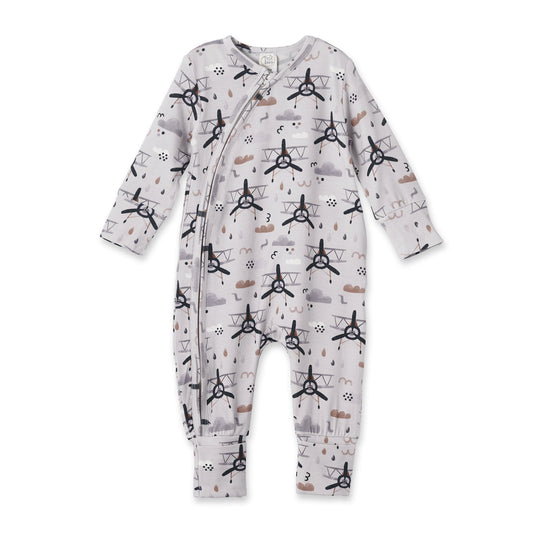 Airplane Zipper Romper - Bamboo Baby Footie Outfit -