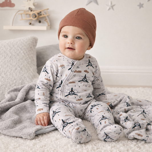 Airplane Zipper Romper - Bamboo Baby Footie Outfit -
