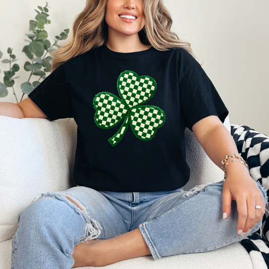 Checkered Shamrock Graphic Tee in - Womens photo