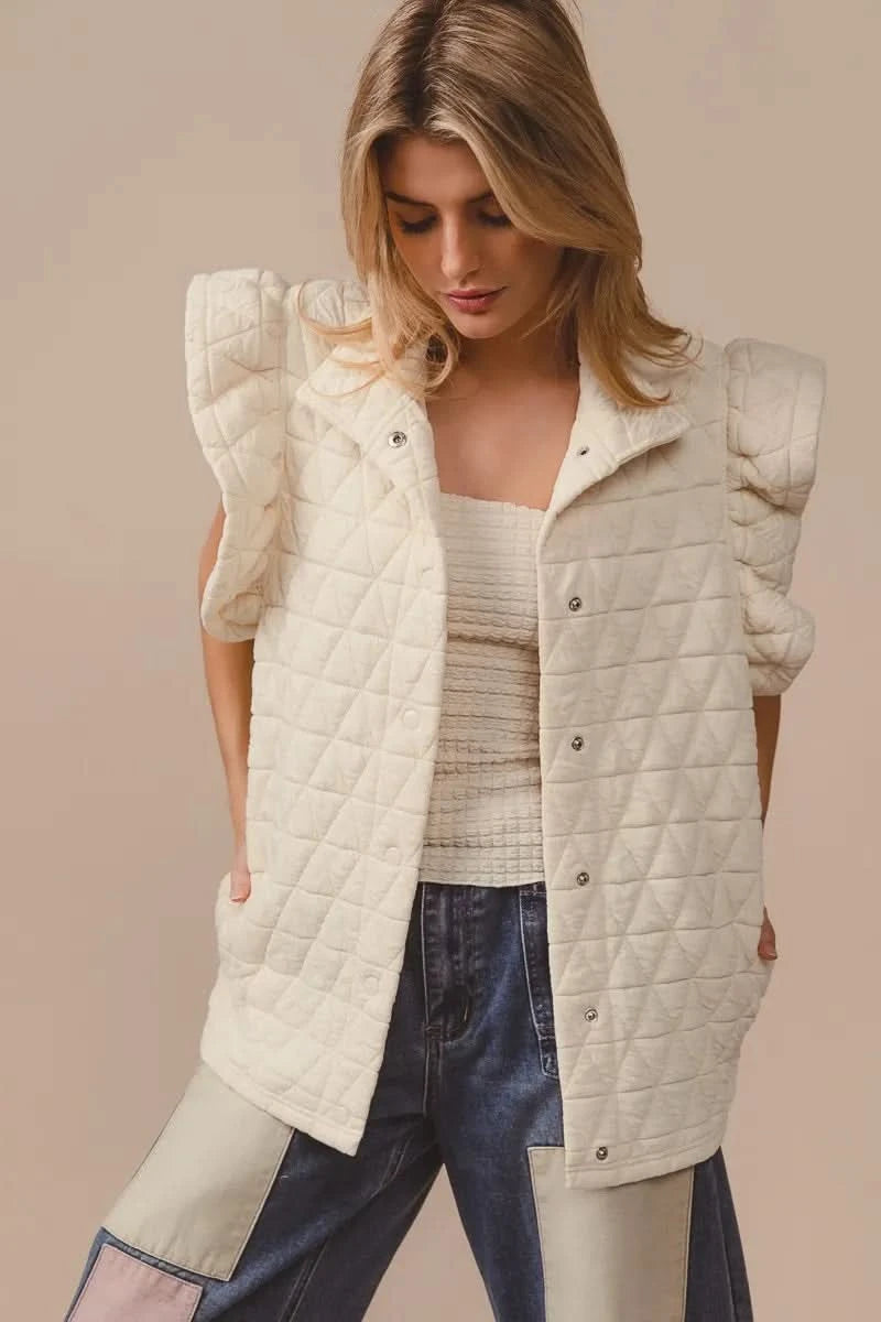 BiBi Quilting Knit Ruffle Sleeve Vest - SwagglyLife Home & Fashion