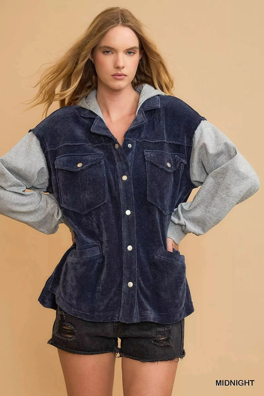 Umgee Contrast Hooded Chenille Jacket in MIDNIGHT - photo