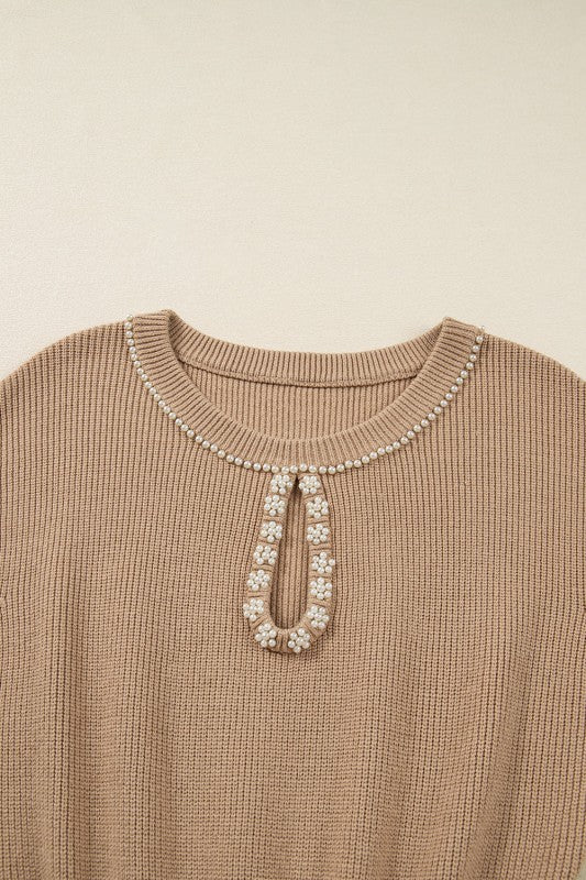 Zariah Embellished Keyhole Ribbed Sweater in - photo