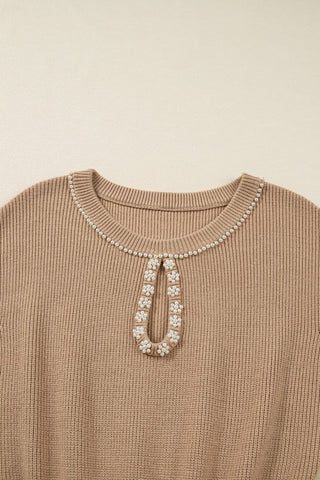 Zariah Embellished Keyhole Ribbed Sweater in - photo