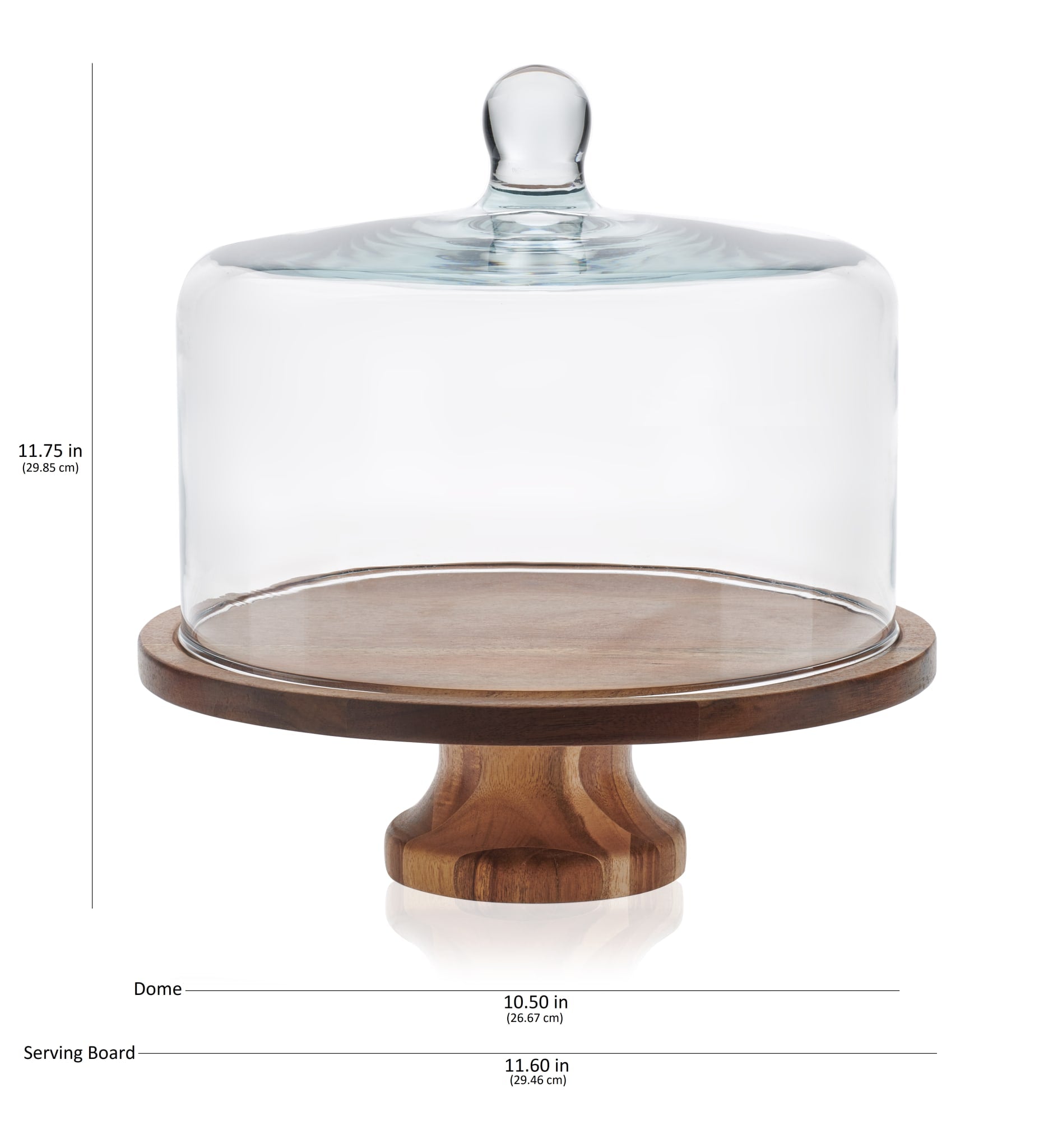 Libbey Acaciawood Footed Round Wood Server Cake Stand with Glass Dome in - Serveware photo