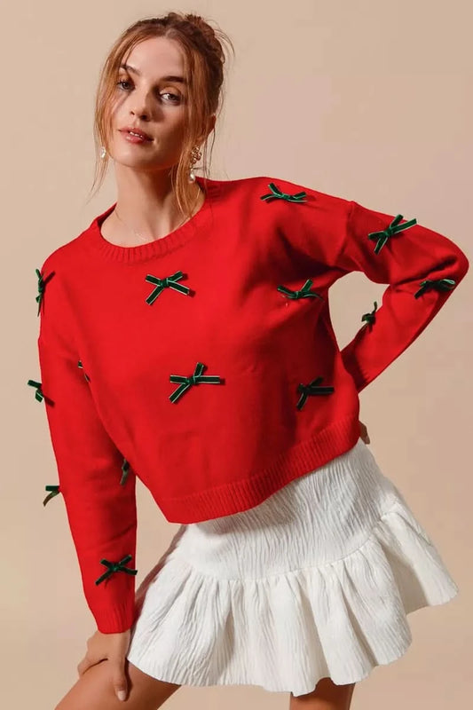 SO ME Ribbon Bow Applique Sweater in - photo