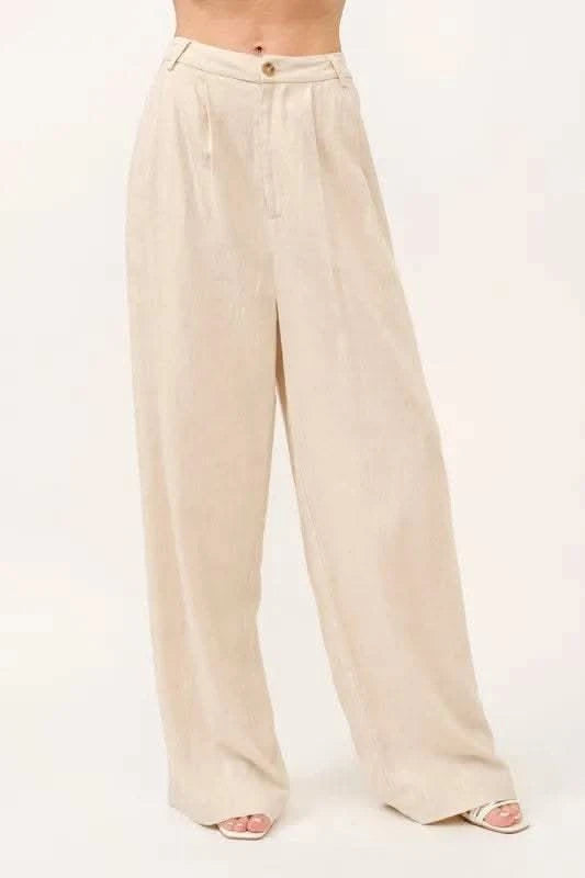 And The Why High-Rise Wide Leg Linen Blended Pants in - photo