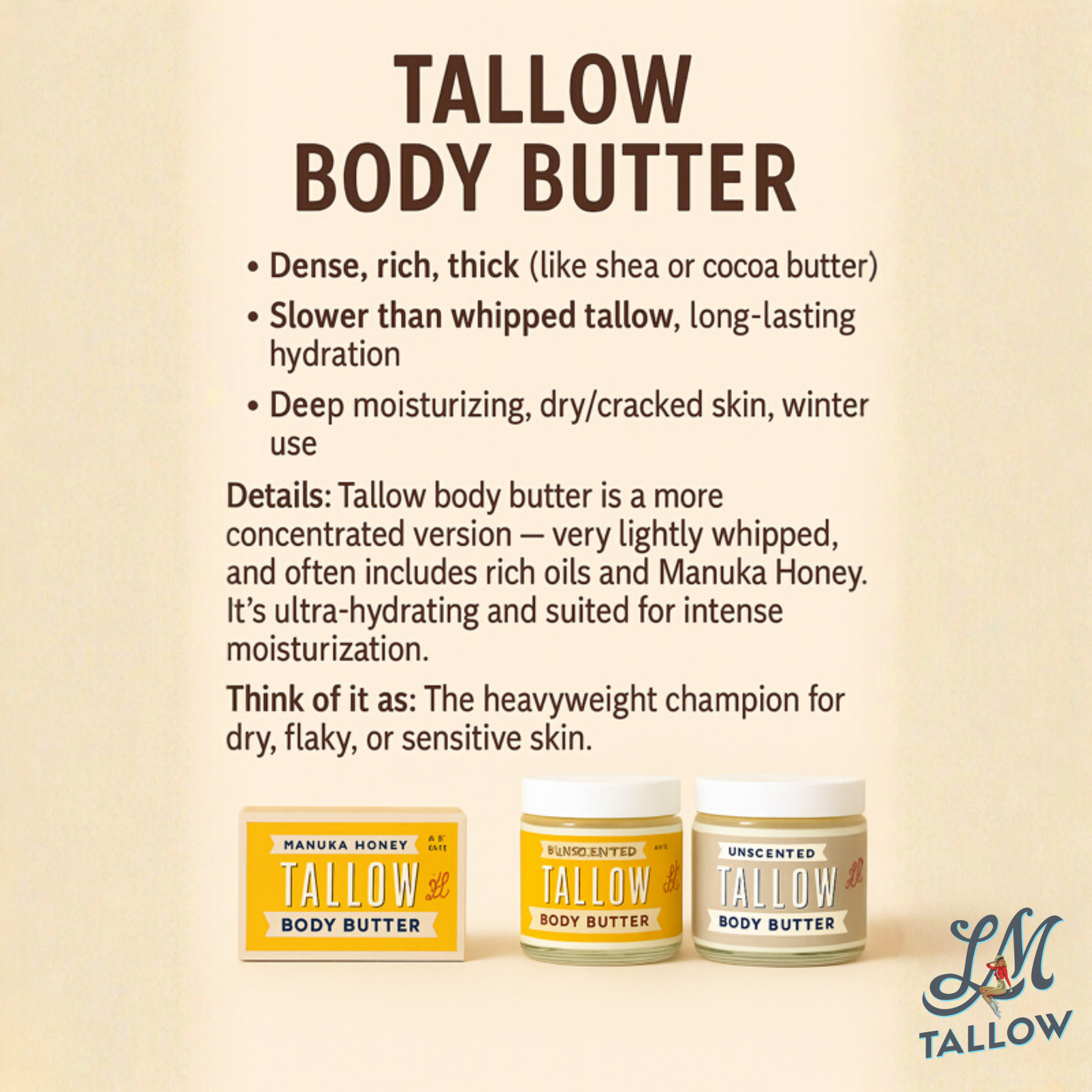 Manuka Honey & Rosehip Tallow Body Butter | Lady May Tallow in - Body Cream/Lotion photo