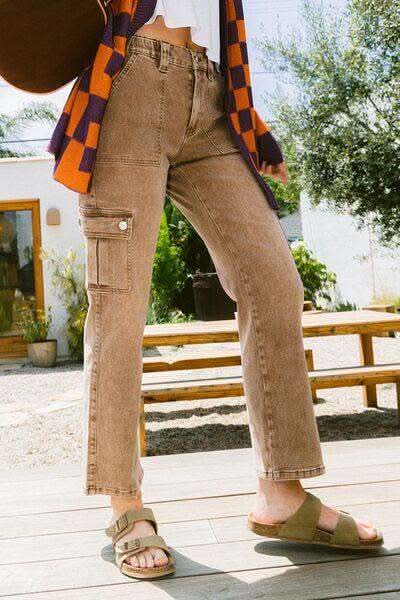 Annie Wear Straight Leg Jeans with Cargo Pockets in Caramel - photo