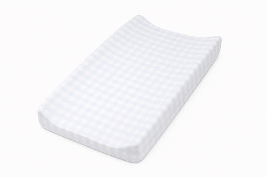 Light Blue Checkered Changing Pad Cover in - photo
