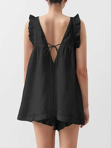 Ruffled V-Neck Top and Shorts Set - SwagglyLife Home & Fashion