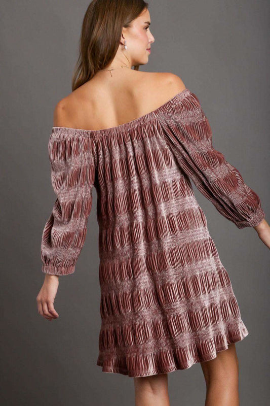 Umgee Off-Shoulder Balloon Sleeve Velvet Mini Dress in - Dresses photo