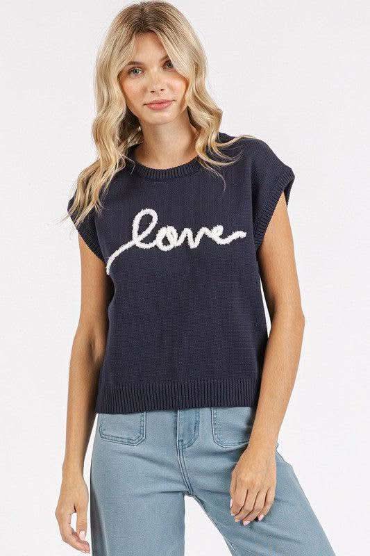 Mittoshop Contrast Letter Round Neck Cap Sleeve Knit Top in - photo
