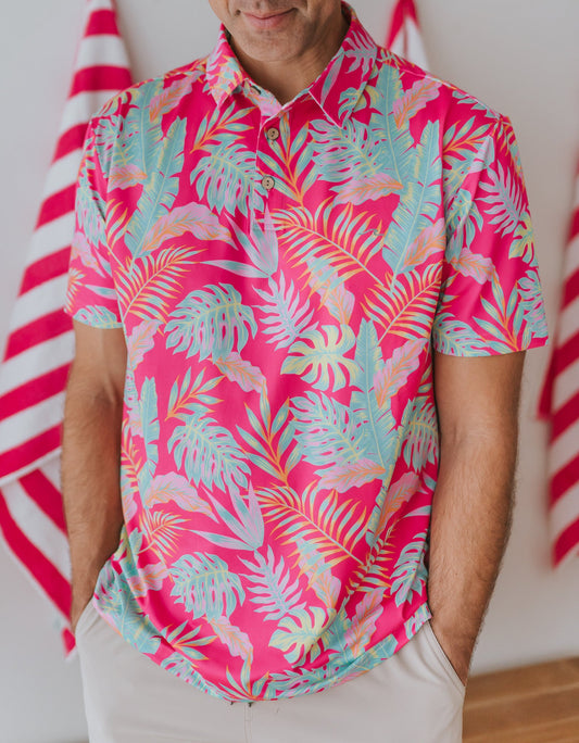 Men's Pink Palm Paradise Athletic Polo in - T-Shirt photo