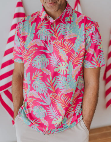 Men's Pink Palm Paradise Athletic Polo