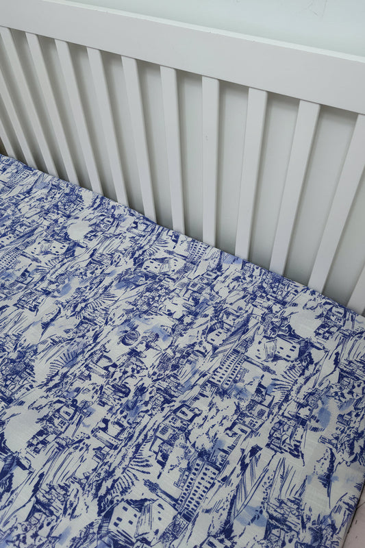 Blue Toile Crib Sheet in - photo