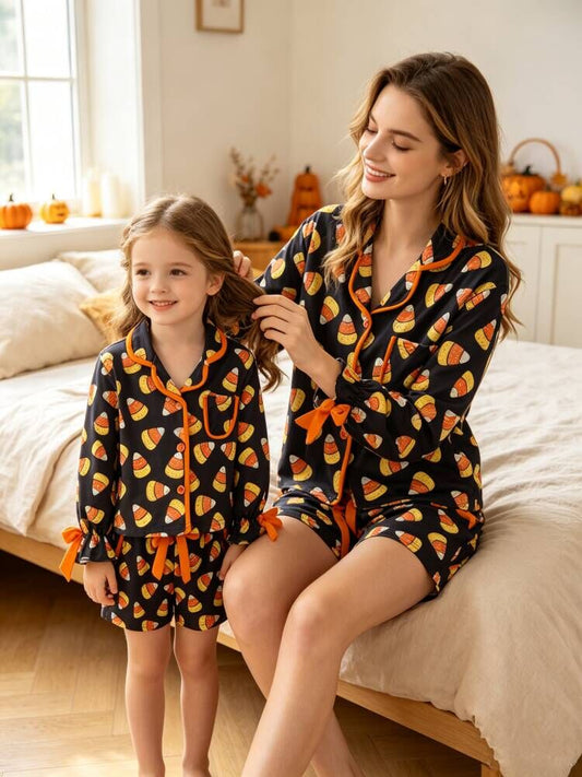 Halloween Candy Corn Mommy and Me Pajama Set Matching Lounge Set -