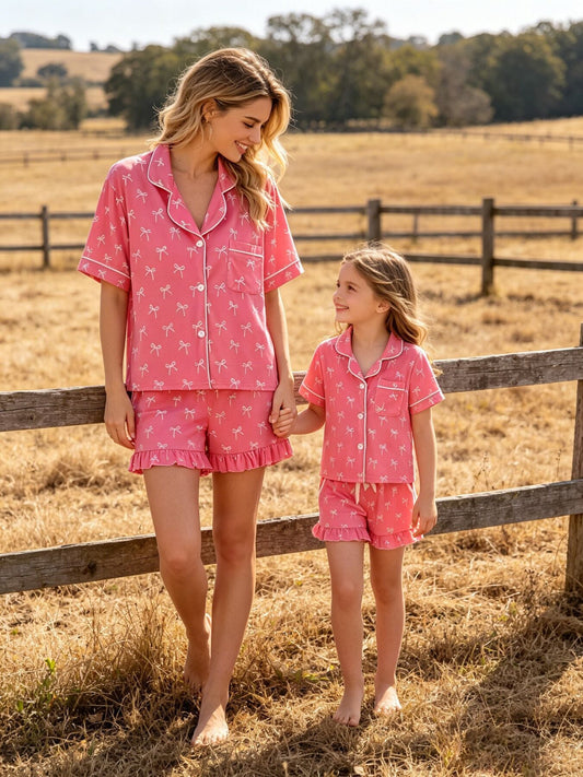 Mommy & Me Bow Print Ruffle Pajama Set -